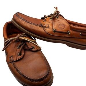 Vintage Timberland USA Men's 3-Eye Lug Boat‎ Shoes Vibram Sole Leather 9.5M